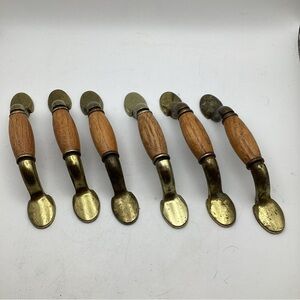 6 Vintage Wood Oak Metal Brass Bronze Color Drawer Pulls Cabinet Handles 5 Inch